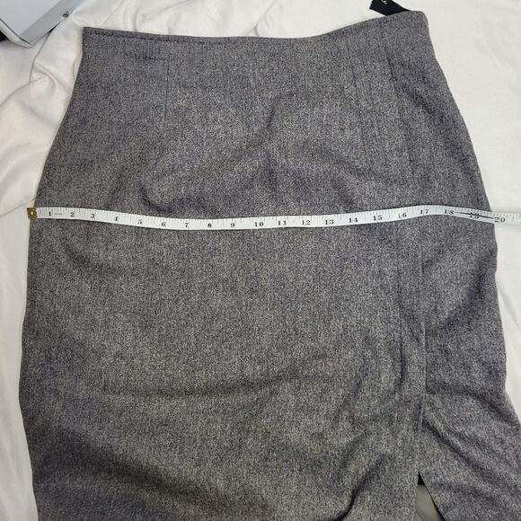 VINTAGE 90s Calvin Klein Collection gray front slit cashmere blend midi skirt M - Picture 10 of 11